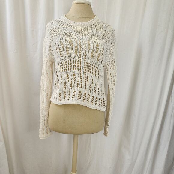 Theory Open Stitch Sweater Cotton-Blend White Size S boxy coastal sheer recent - Picture 11 of 12